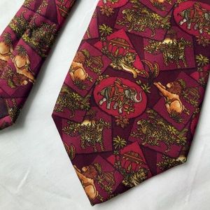 Vintage Salvatore Ferragamo silk tie - red & maroon animal pattern